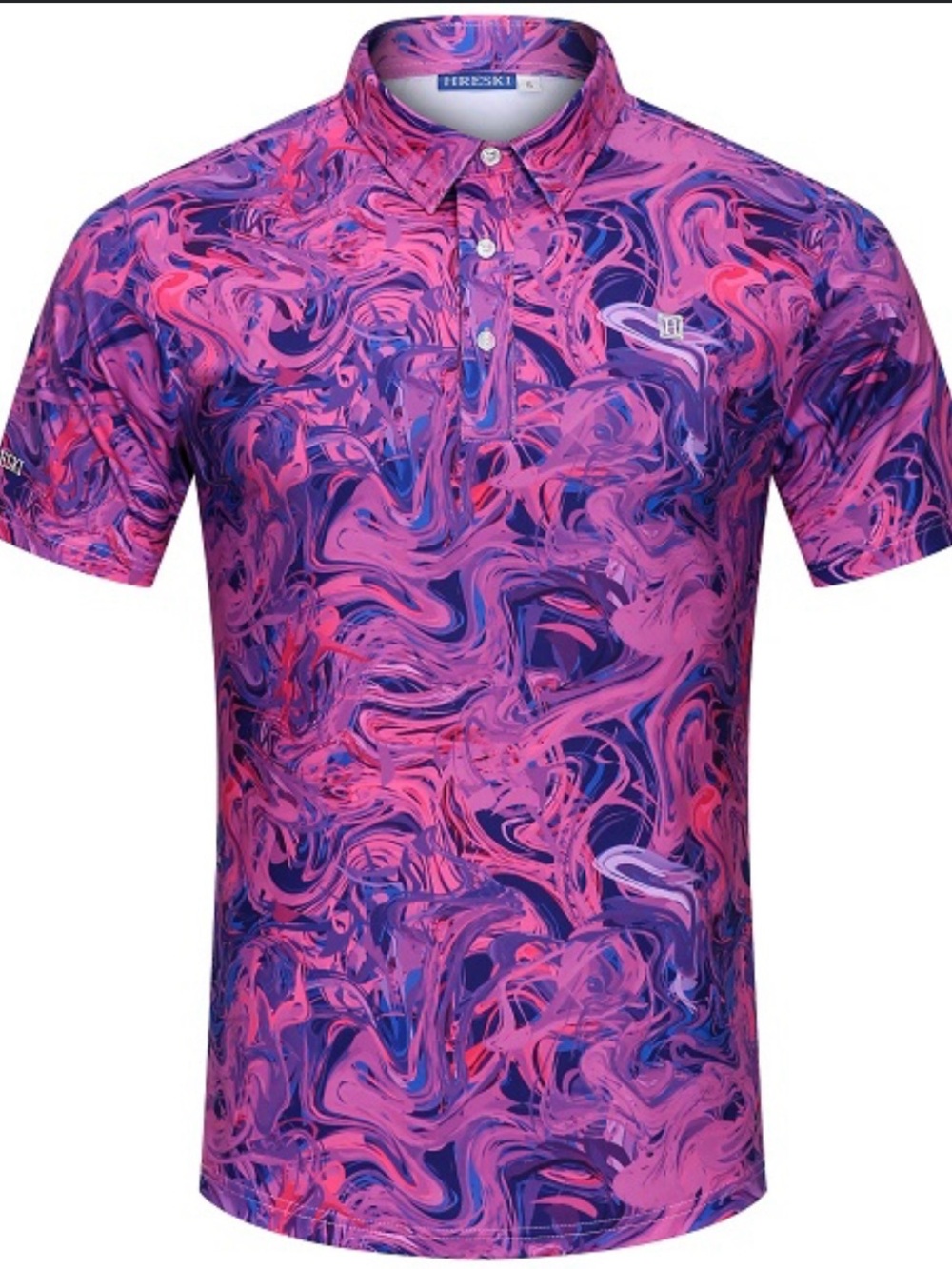 HRESKI Golf Polo Shirt Multicolor Pink Swirl Performance Colorful Sz XXL